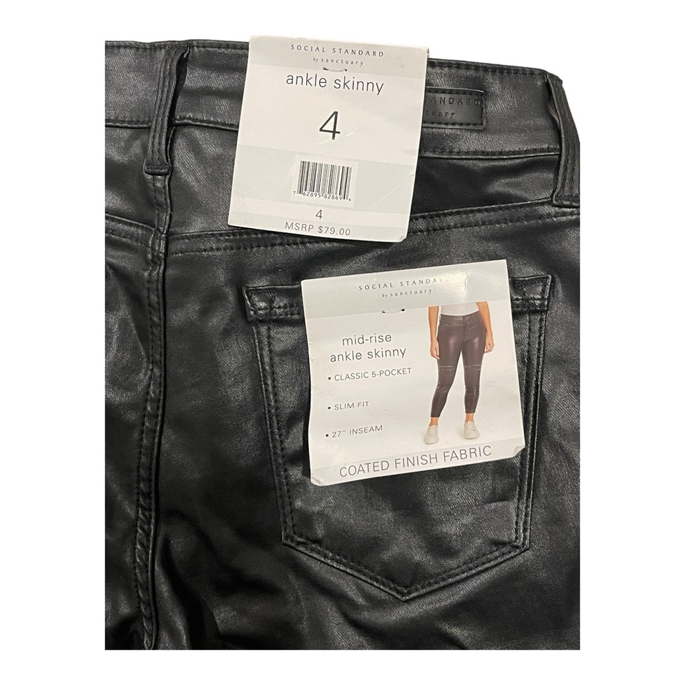 NWT Social Standard by Sanctuary Slick Black Coated Jeans Ankle Length Size 4 - Picture 6 of 12
